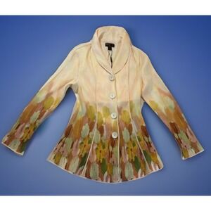 Jerry T Women Beige Floral Textured Shawl Collar Spring Jacket Medium NWT